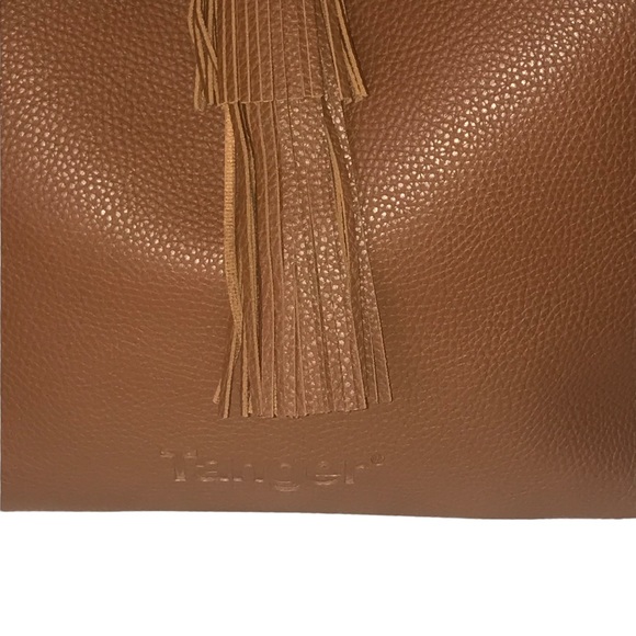 Tanger Brown Pebbled Faux Leather Large Tassel Boho Tote Bag - Picture 7 of 12